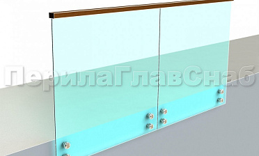 Ограждение с квадратным деревянным поручнем на точечном креплении купить в Алматы