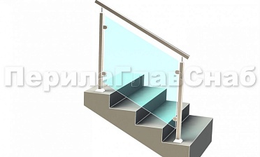 Ограждение лестницы с квадратным поручнем с зажимными стеклодержателями и квадратными стойками купить в Алматы