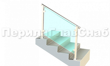 Ограждения для лестницы с поручнем на выносе с зажимными стеклодержателями и квадратными стойками купить в Алматы