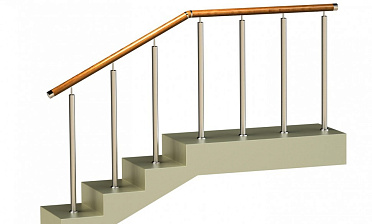 Ограждения со стойками в каждую ступень с круглым деревянным поручнем без ригелей купить в Алматы