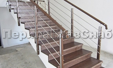 Ограждение со стойками из шлифованной нержавеющей стали с боковым крепежом, со вставками из дерева купить в Алматы