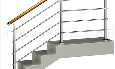 Четыре ригеля на держателях, круглый деревянный поручень и квадратные стойки купить в Алматы