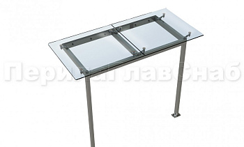 Стеклянный козырек на прямом каркасе со стойками в Алматы. Готовые проекты ПерилаГлавСнаб