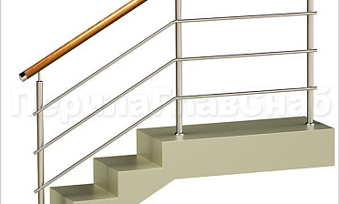 Три ригеля на сварке, круглый деревянный поручень и круглые стойки купить в Алматы