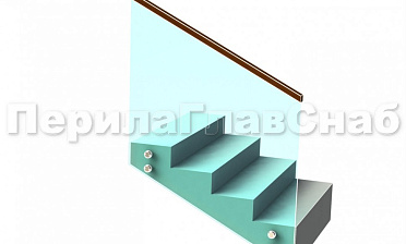 Ограждение с квадратным деревянным поручнем на точечном креплении на лестнице купить в Алматы