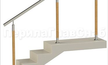 Нержавеющие ограждения без ригелей с квадратным поручнем и стойками с деревянными вставками купить в Алматы