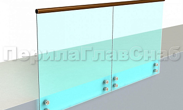 Ограждение с деревянным поручнем на точечном креплении купить в Алматы