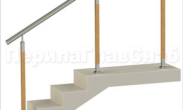 Нержавеющие ограждения без ригелей с круглым поручнем и стойками с деревянными вставками купить в Алматы