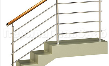 Четыре ригеля на держателях, круглый деревянный поручень и круглые стойки купить в Алматы