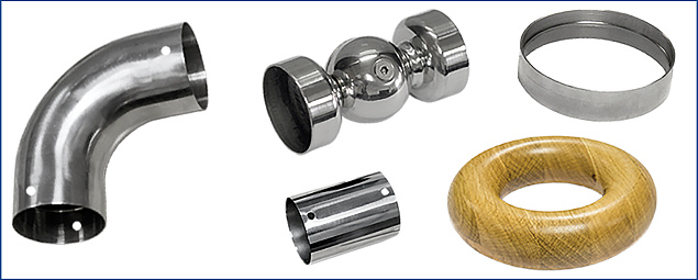 Соединители и отводы для деревянного поручня в Алматы. Комплектующие для лестничных ограждений и перил ПерилаГлавСнаб